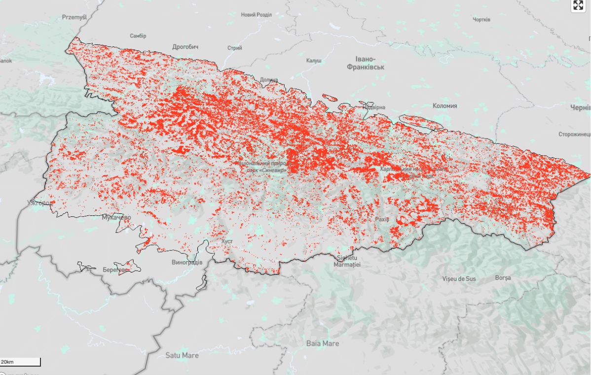 Втрати карпатських лісів, 2000-2023 рр.