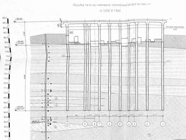 Фрагмент чертежей, которые были обнародованы Александром Бригинцом. Хорошо видно буронабивные сваи конструкции